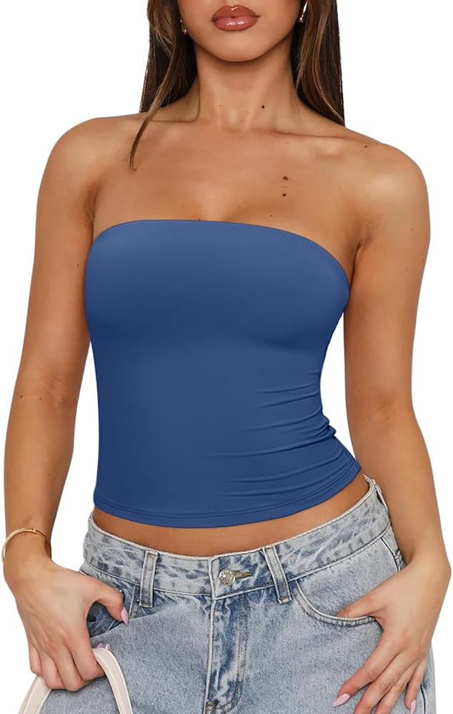 REORIA Women's Y2K Strapless Backless Tube Top Double Lined Sleeveless Crop Tank Top for Summer 2... | Amazon (US)