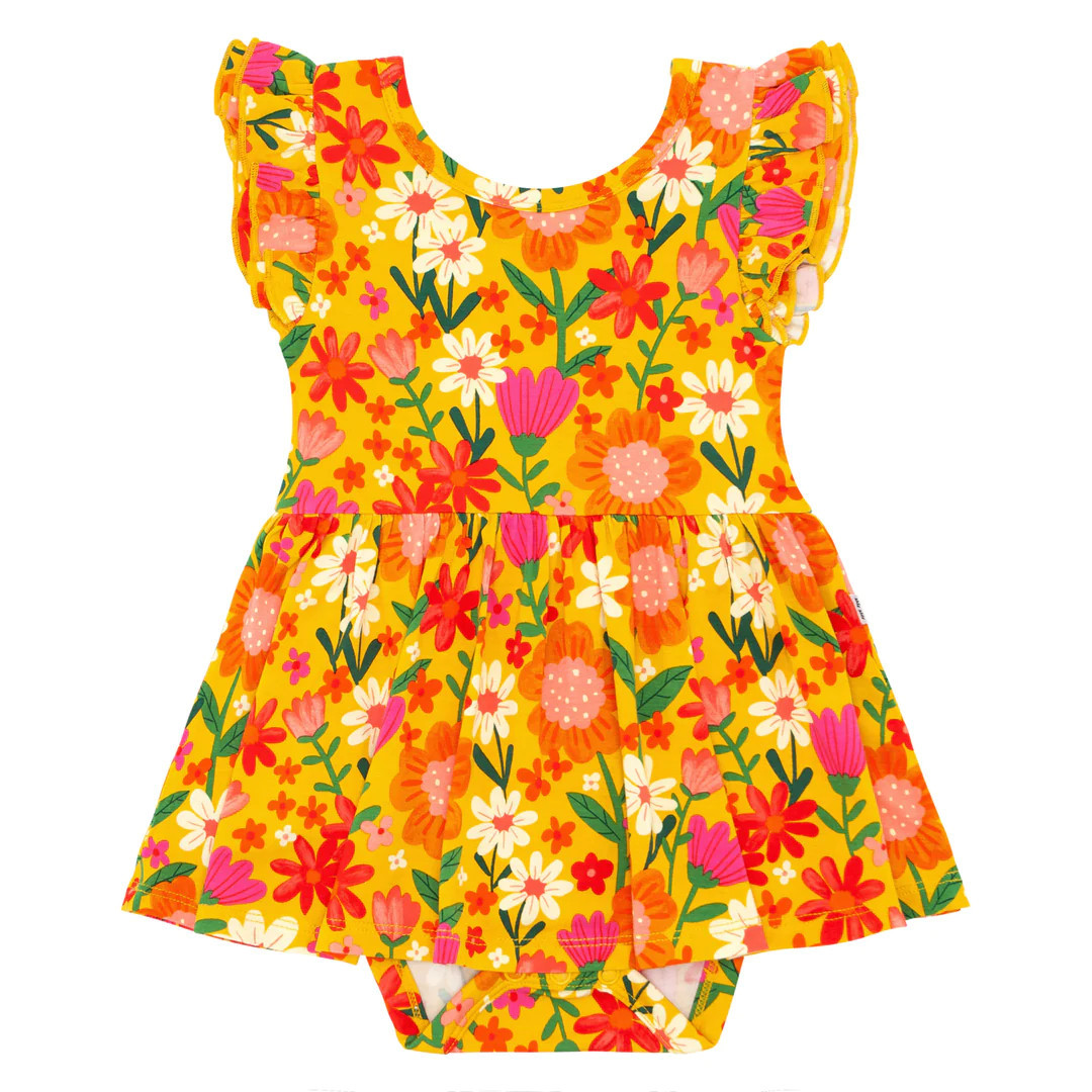 Sunny Garden Short Sleeve Flutter Twirl Dress With Bodysuit | Little Sleepies