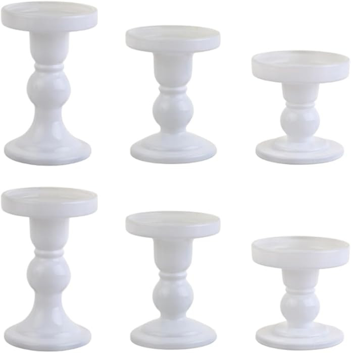 6-Piece Set of White Glass Candlestick, Crystal Candlestick Holder Holder and Conical Candle, Chr... | Amazon (US)