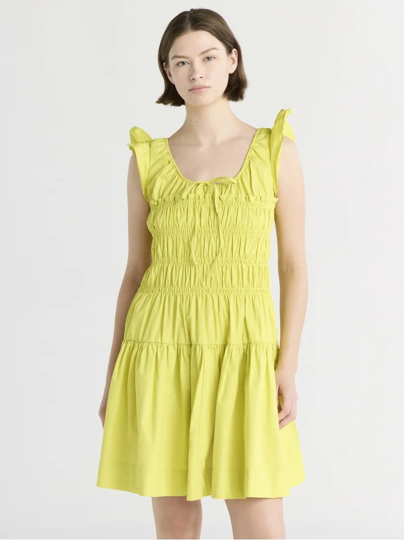 Free Assembly Women's and Women’s Plus Smocked Cotton Mini Dress with Flutter Sleeves, Sizes XS... | Walmart (US)