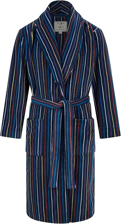 John Christian Men's Warm Fleece Robe, Navy with Multicolored Stripes | Amazon (US)