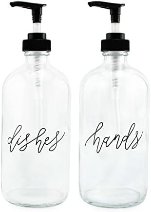 Cornucopia Glass Pump Soap Dispenser Bottles (Set of 2, 16oz); Clear Glass Pre-Labeled in Decorat... | Amazon (US)