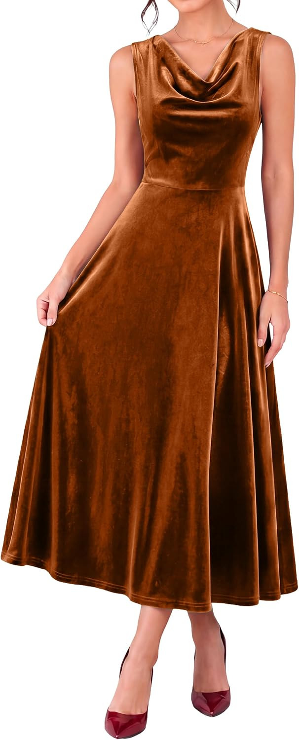 Simplee Womens Cowl Neck Velvet Fall Formal Wedding Guest Cocktail Dress | Amazon (US)