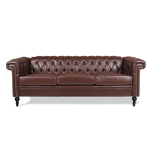 KUVENQIW Modern Light Luxury Chesterfield Faux Leather Couch.Button Tufted Nailhead upholstered T... | Amazon (US)