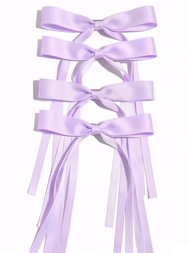 Ayesha Purple Hair Bows Clips Bows with Long Ribbon Purple Bows Barrettes Hair Accessories for Women Girls 4PCS | Amazon (US)