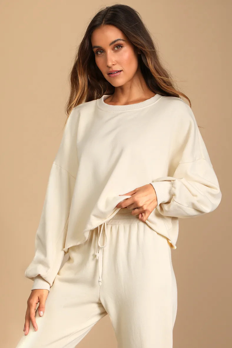 Boat House Cream Cropped Pullover Sweatshirt | Lulus (US)