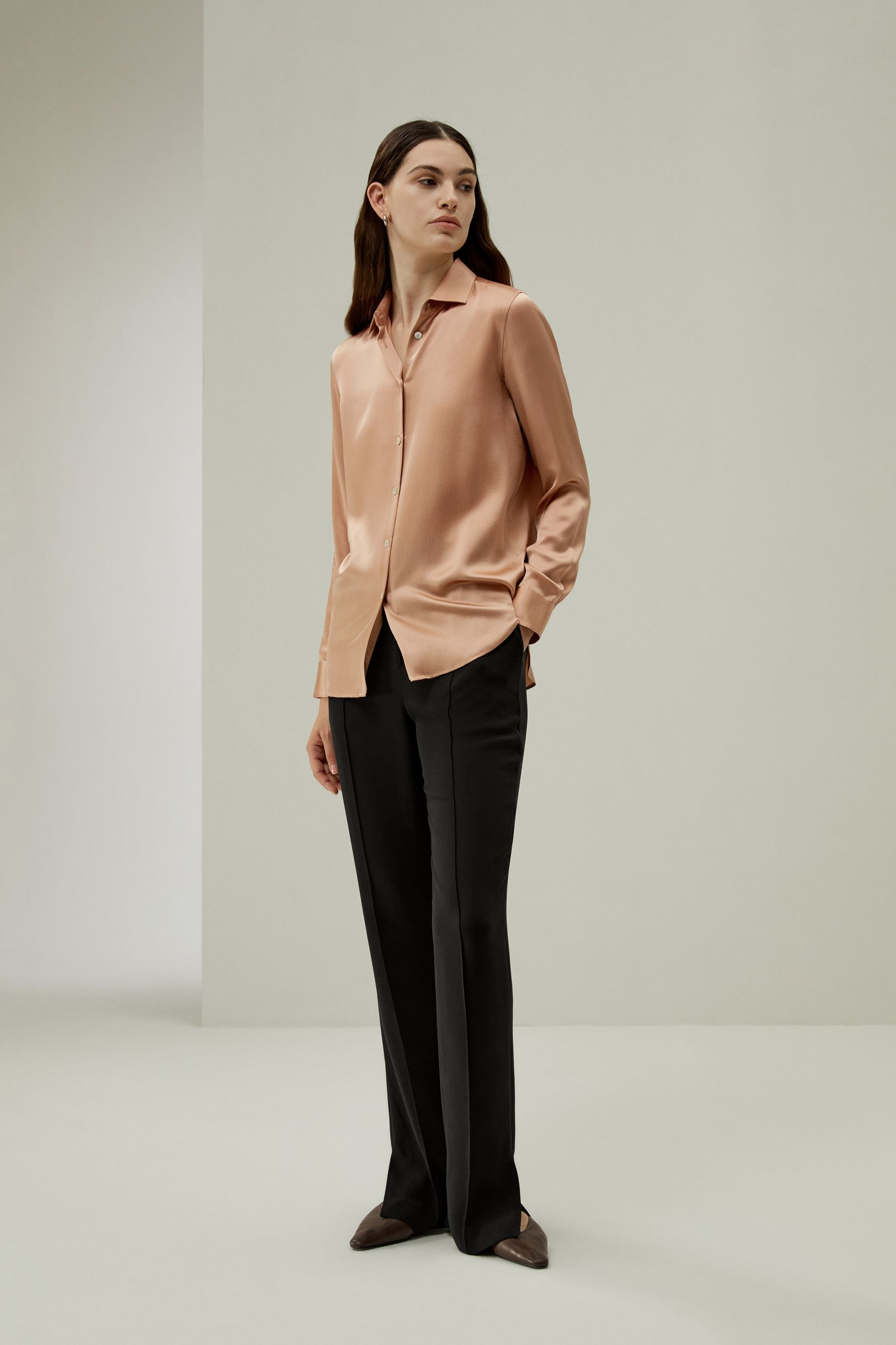 Minimalist Placket Silk Blouse with Shell Buttons | LILYSILK