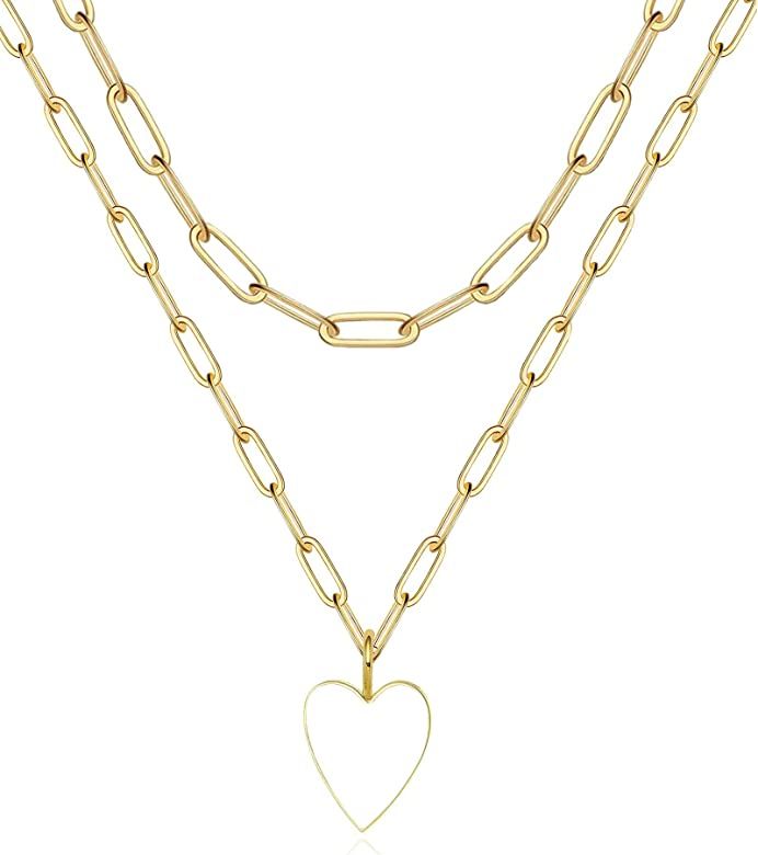 AULSIEY Valentine's Day Heart Necklaces for Women, Preppy Jewelry 14K Gold Plated Stainless Steel... | Amazon (US)