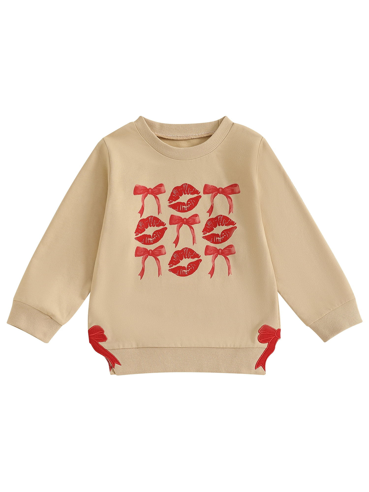 Kids Girl Boy  Valentines Day Outfit Bow Lips/Heart Letter Print Long Sleeve Sweatshirts Pullover... | Walmart (US)