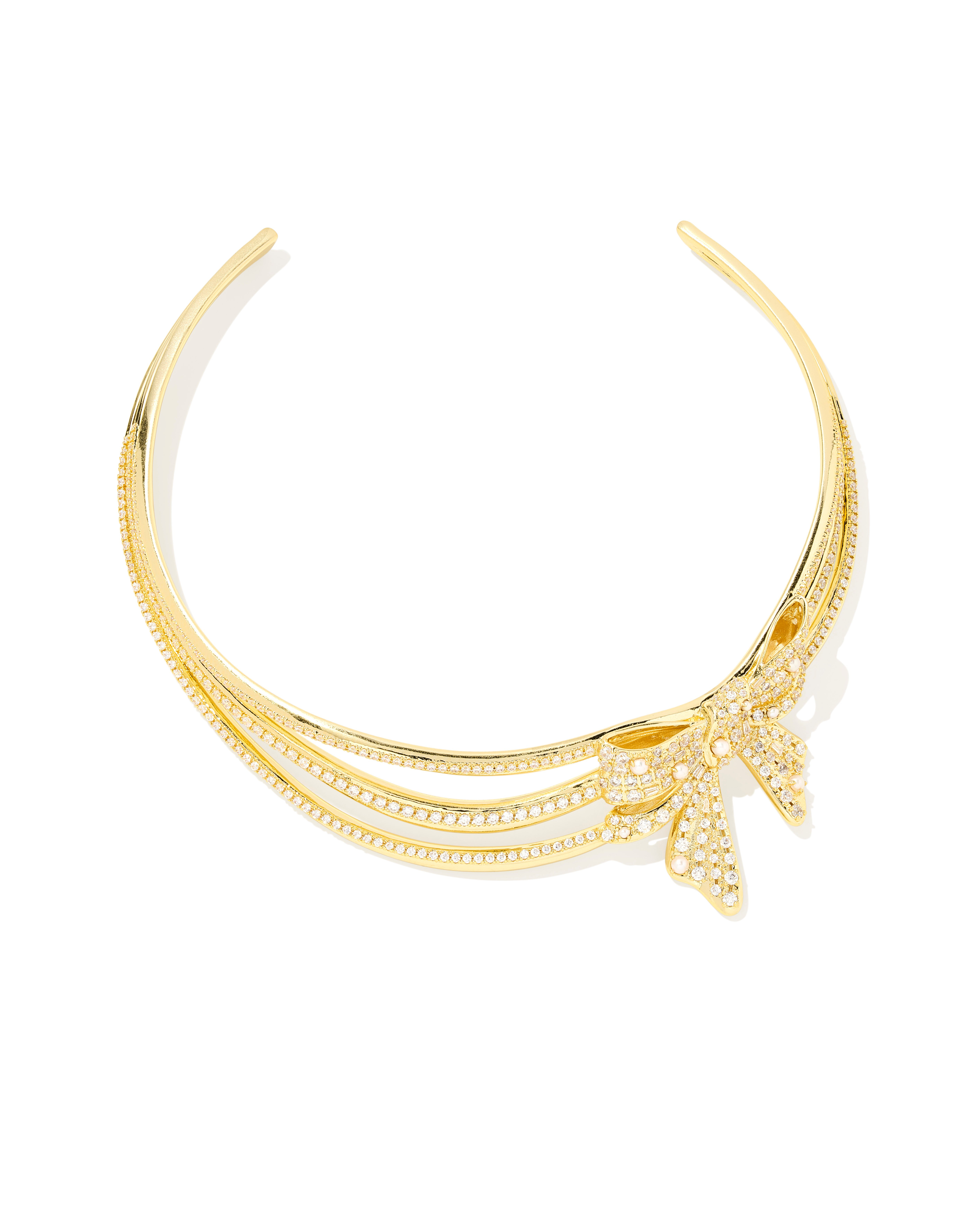 Krista Gold Bow Statement Necklace in White Mix | Kendra Scott
