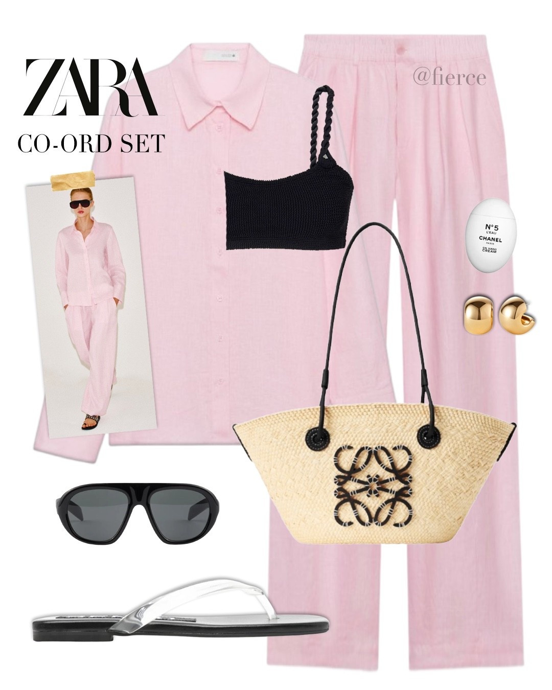 Pink linen shirt co-ord set jelly clear sandals Loewe raffia basket bag black bikini top vacation beach holiday outfit idea

#LTKuk #LTKsummer #LTKeurope