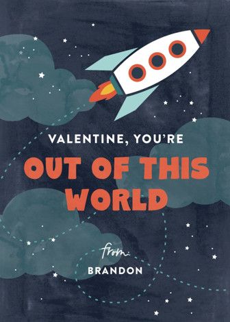"Out of This World" - Customizable Classroom Valentine's Cards in Blue by Pixel and Hank. | Minted