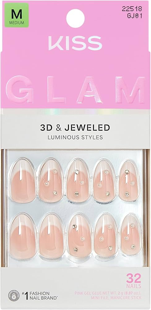 KISS GLAM, Press On Nails, Nail glue included, 'Serendipity Awaits', White, Medium Size, Almond S... | Amazon (US)