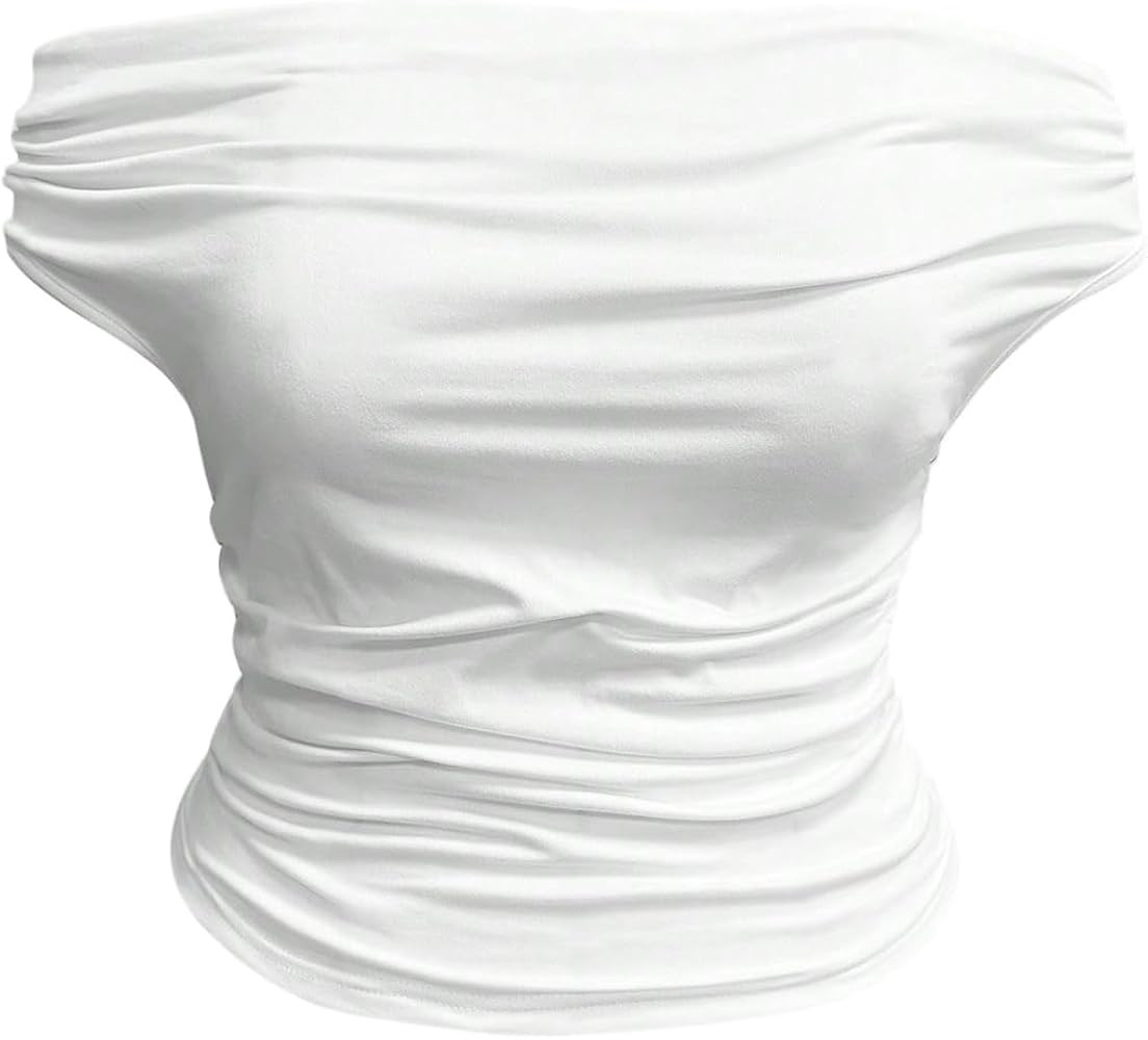 WDIRARA Women's Plus Size Off Shoulder Short Sleeve T Shirt Ruched Asymmetrical Tee Tops | Amazon (US)