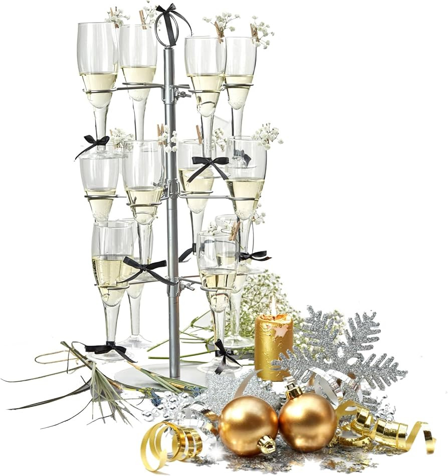 Cocktail Tree Stand, Metal Drink Tower, 3 Tier - 12 Holders For Champagne, Martini, Margarita Cup... | Amazon (US)