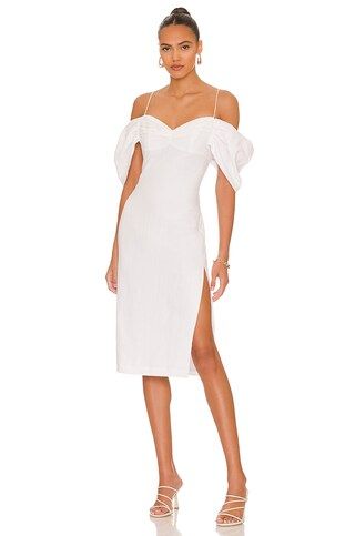 L'Academie Gemma Midi Dress in White from Revolve.com | Revolve Clothing (Global)