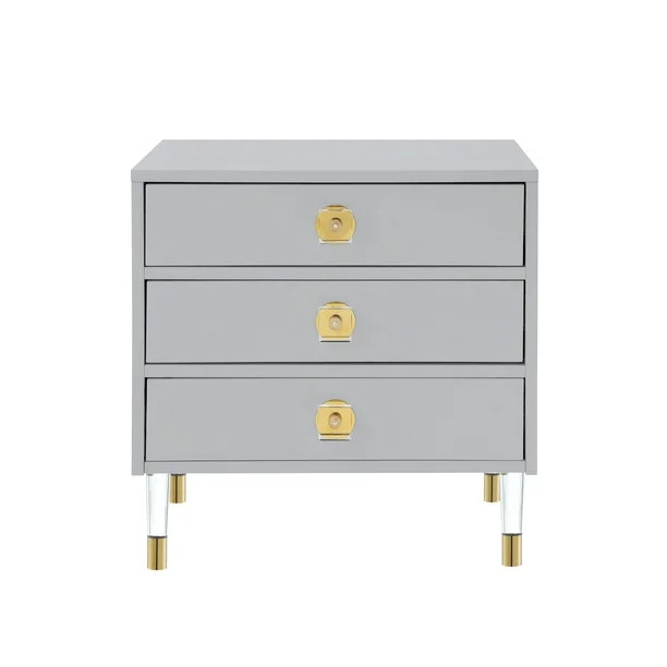 Nicole Miller Marell Nightstand - 3 Drawers |  High Gloss | Acrylic Knob and Leg | Modern Contemp... | Walmart (US)