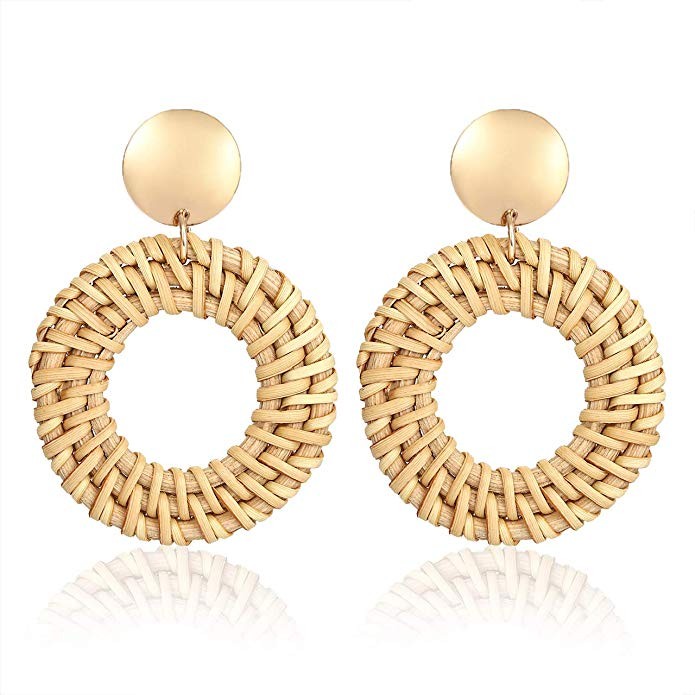 Rattan Straw Dangle Earrings Boho Wicker Woven Handmade Earrings Lightweight Geometric Drop Stud ... | Amazon (US)