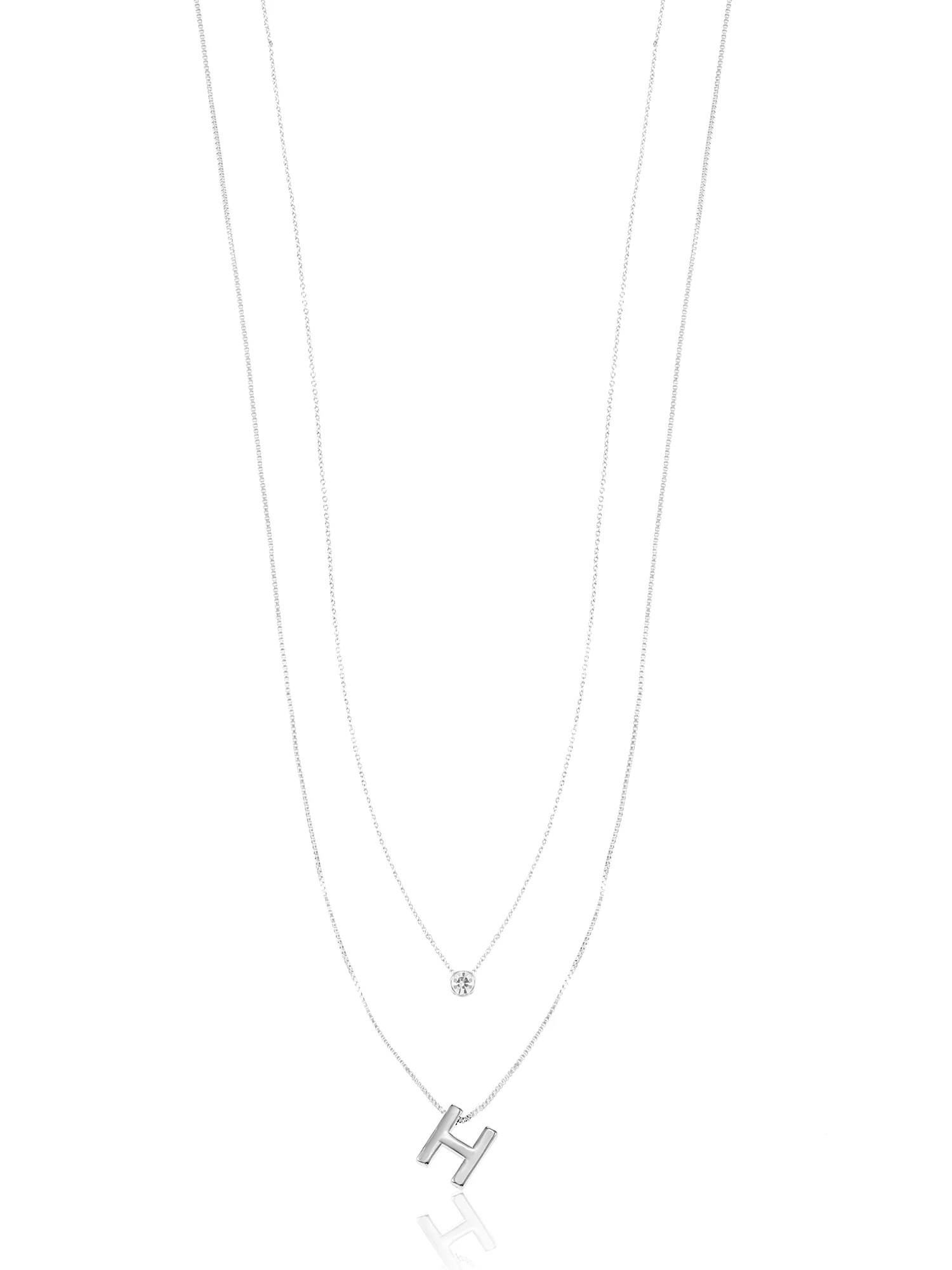 Time and Tru Silvertone Initial Letter Necklace Set, 2 Pieces, Letter H | Walmart (US)