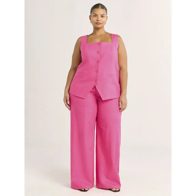 Scoop Women's Plus Linen Blend Wide Leg Pants, 32" Inseam, Sizes 1X-4X | Walmart (US)