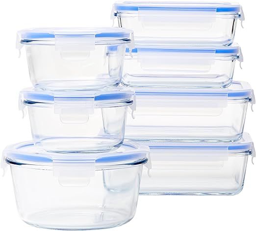 Amazon Basics Glass Locking Lids Food Storage Containers, 14-Piece Set, 7 Count of Bases and 7 Pl... | Amazon (US)