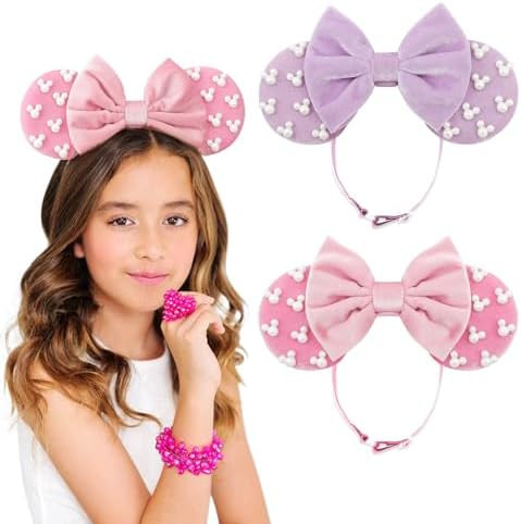 DRESHOW Minnie Ears Headbands Mouse Ears Velvet Bow Headbands Elastic Adjustable Headband Party D... | Amazon (US)