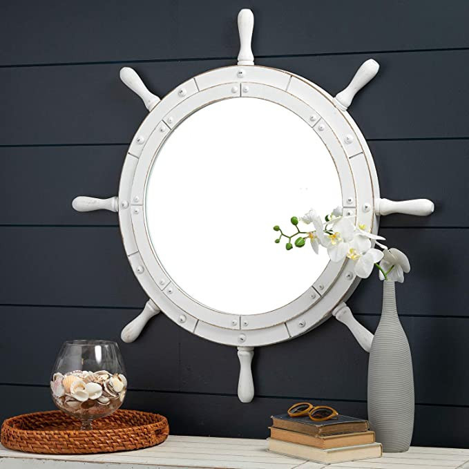 Nagina International Classic White Santorini Beautiful Nautical Sturdy Large Mirror Ship Wheel | ... | Amazon (US)