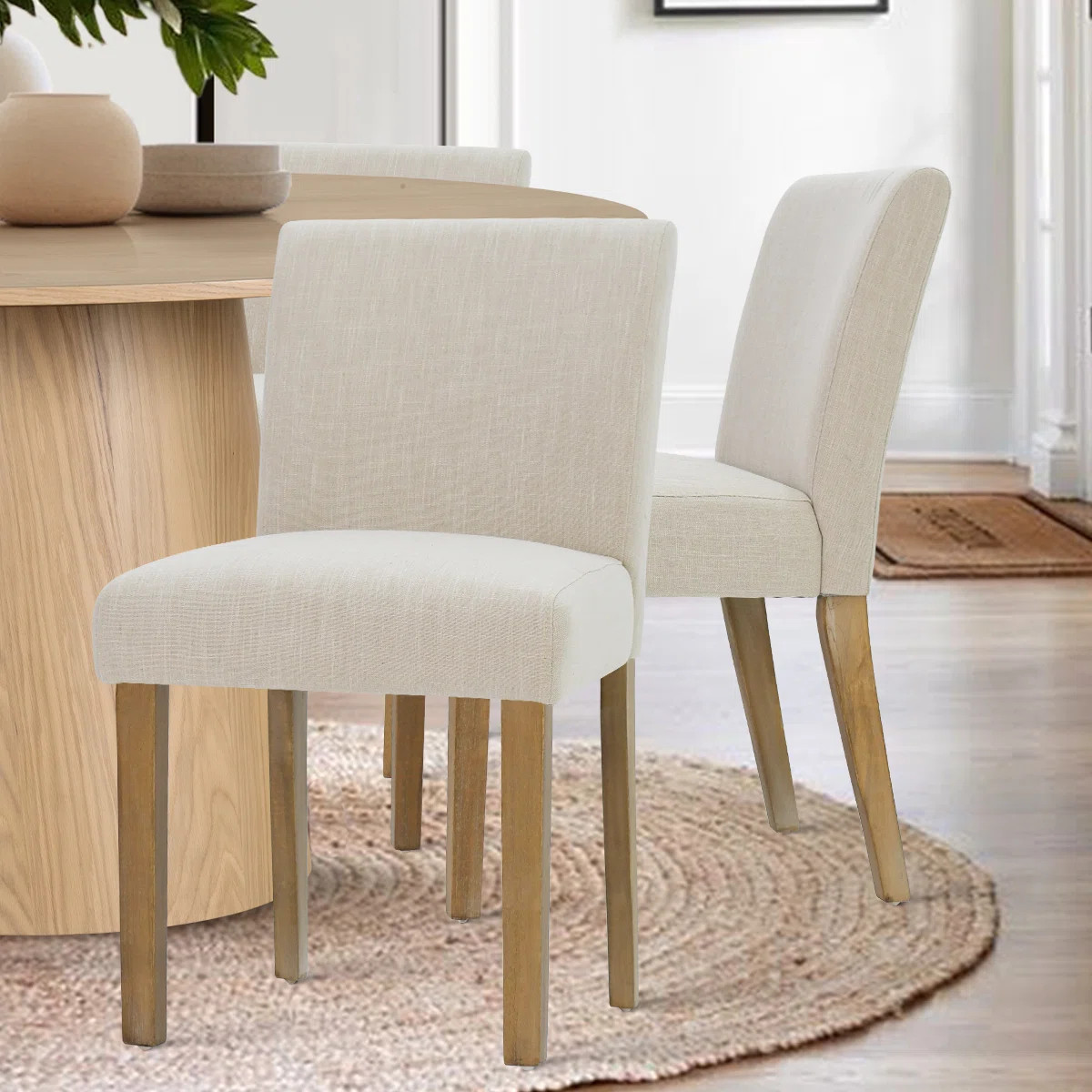 18.5'' Seat Height Linen Upholstered Solid Wood Dining Chair (Set of 2) | Wayfair North America