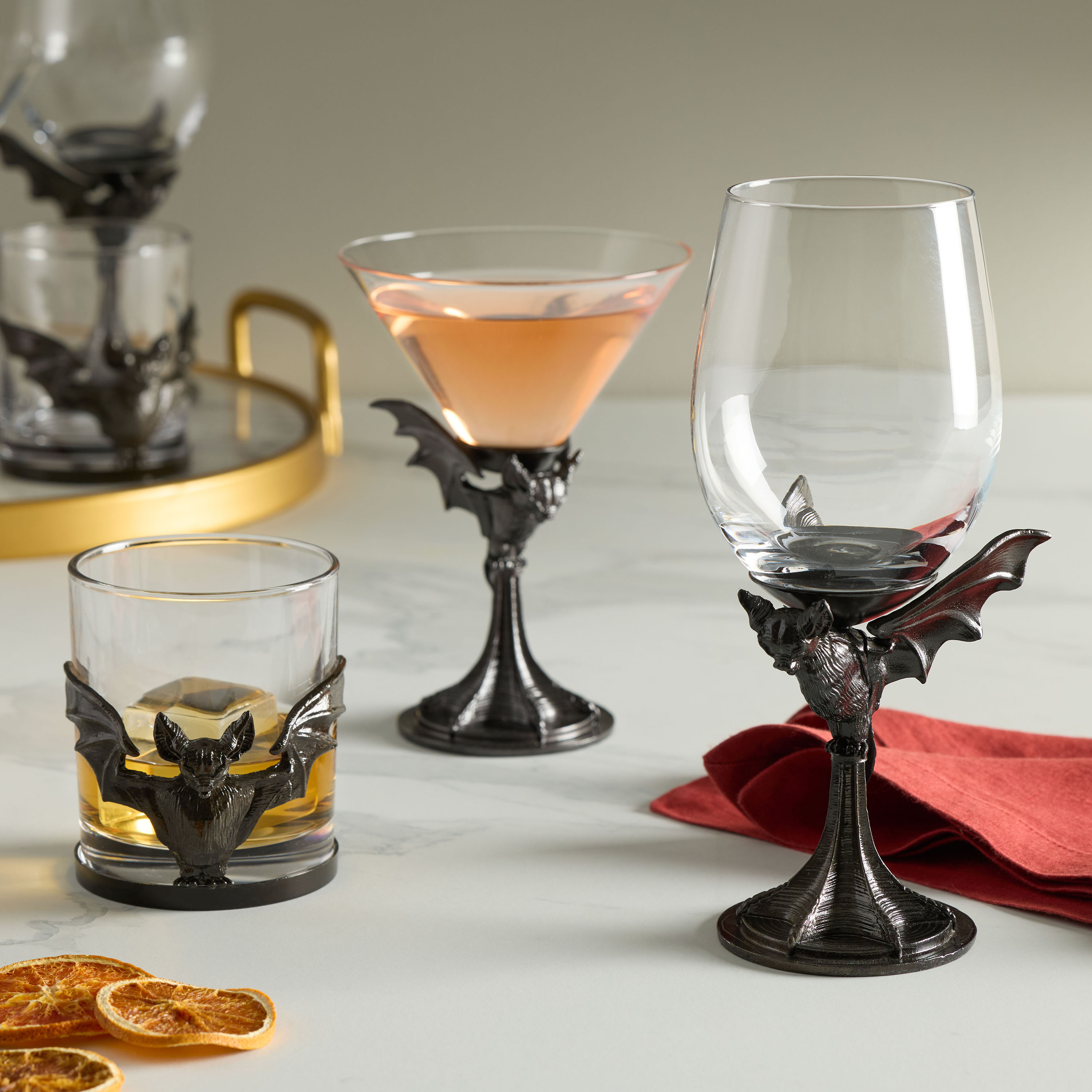 Gunmetal Bat Halloween Bar Glass Collection | World Market