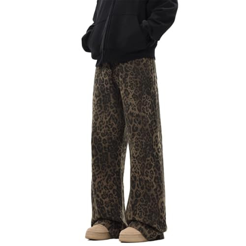 UAGVB Leopard Pants Y2k Jeans Leopard Print Jeans Baggy Jeans Cheetah Print Pants for Women Men Stretch Fabric M | Amazon (US)
