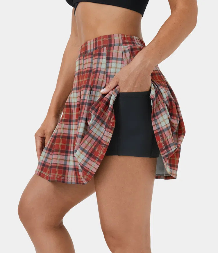 Women’s High Waisted 2-in-1 Side Pocket Plaid Pleated Mini Casual Skirt - HALARA | HALARA