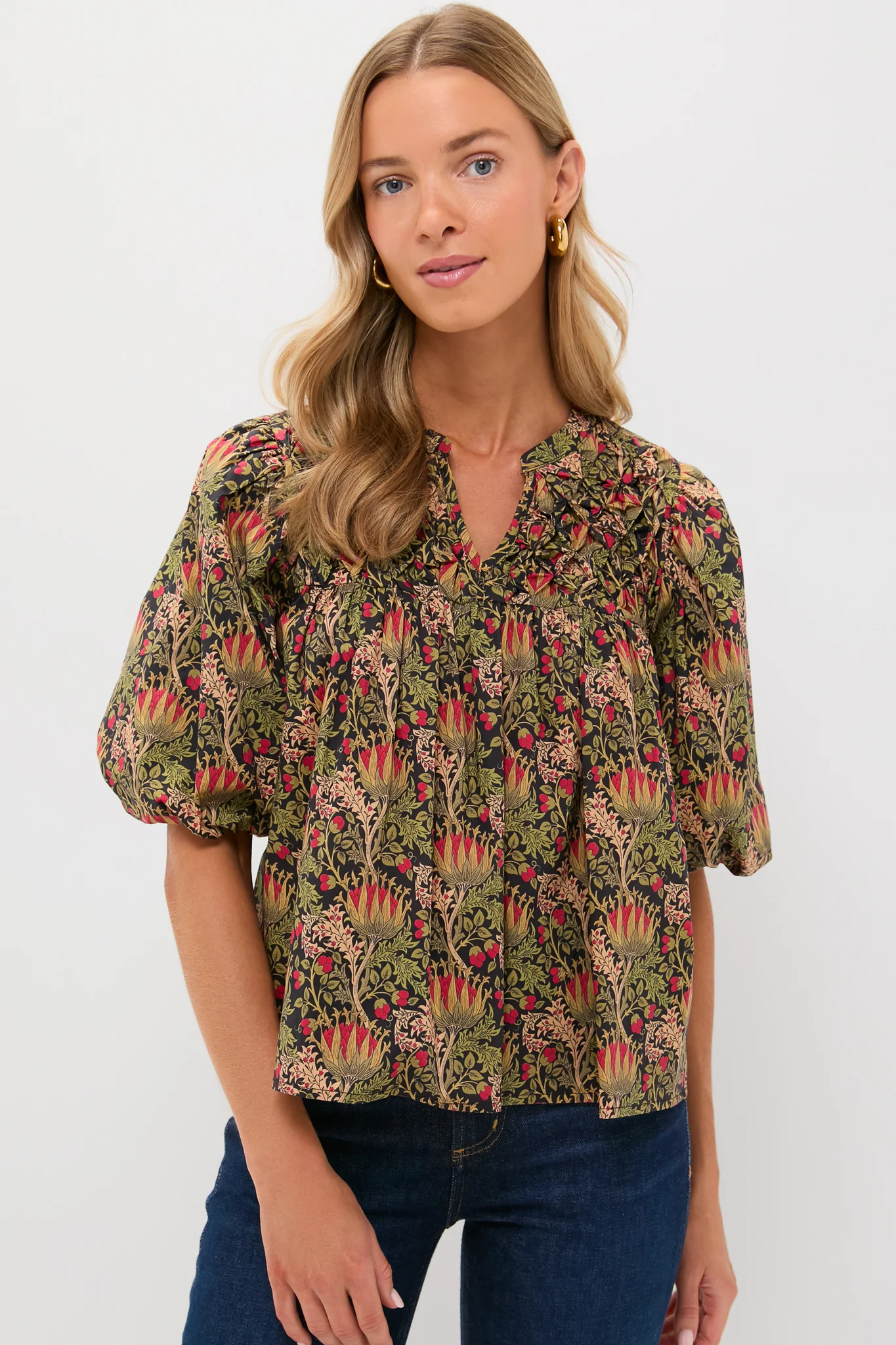 Black Multi Floral Frida Blouse | Tuckernuck (US)