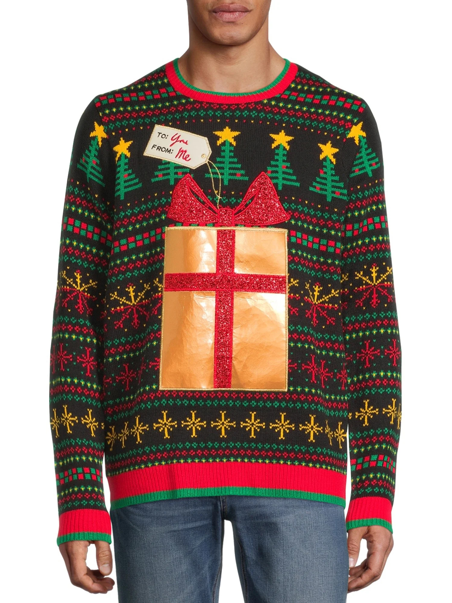 Holiday Time Men's & Big Men's Golden Gift Ugly Christmas Sweater - Walmart.com | Walmart (US)