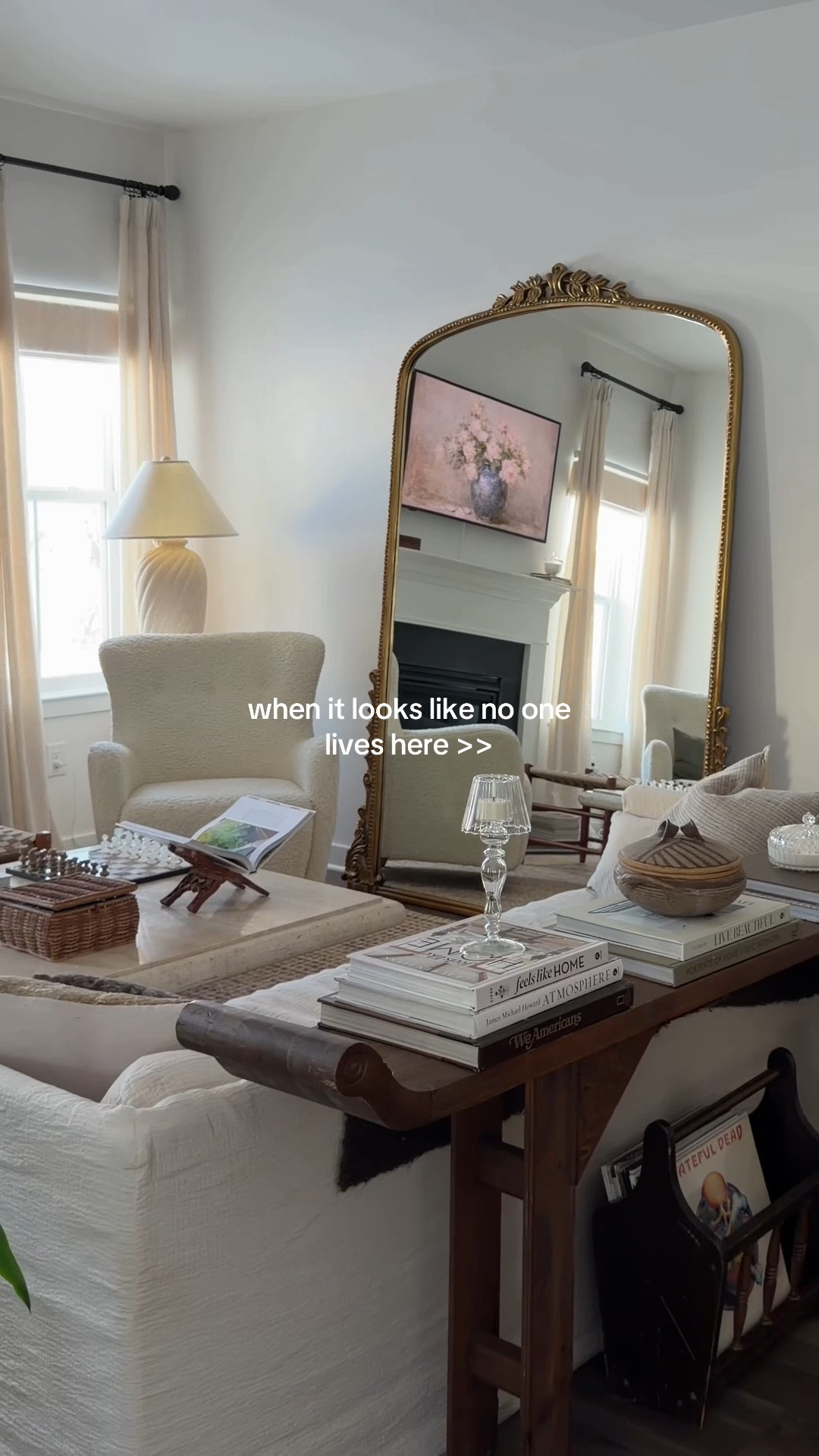 2/24/26 When it looks like no one lives here 🤍 sharing a little snapshot of our home on a very tidy day. Linking what I can — our rugs from Rugs USA, the seven-foot mirror from Anthropologie, our linen curtains and shades from Amazon, the Target boucle chairs, and our Anthropologie tapestry. Most of our home is secondhand, vintage, or antique finds, so a lot isn’t linkable, but these are the pieces I get asked about most.

#LTKHome