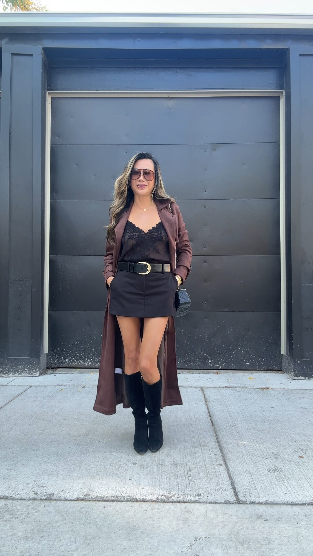 Fall outfit, black skort, lace cami, Zara, brown suede Amazon jacket, knee high boots. Size small in all  

#LTKStyleTip #LTKFindsUnder100