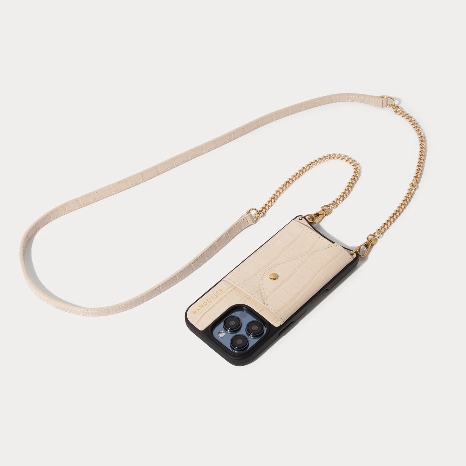 Vivian Crossbody Phone Case - Ecru Croc/Gold | Bandolier