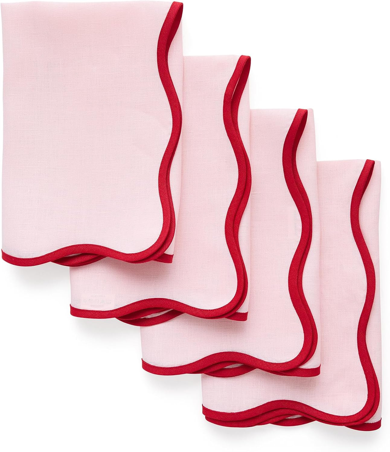 Solino Home 100% Linen Napkins, 20 x 20 in, Red and Pink Scallop, Set of 4 | Amazon (US)