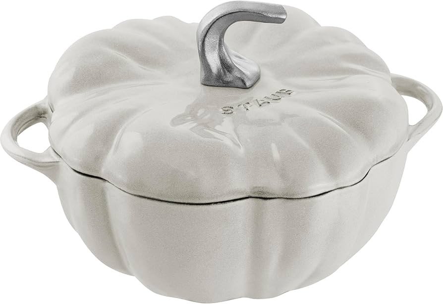STAUB Cast Iron 3.5-qt Pumpkin Cocotte with Stainless Steel Knob - White Truffle | Amazon (US)