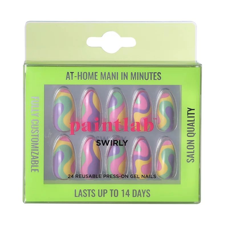 PaintLab Swirly Reusable Press-On Gel Nails Kit, Tie Dye, 24 Count - Walmart.com | Walmart (US)