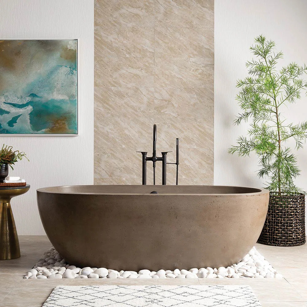 Avalon NativeStone Concrete Freestanding Oval Soaking Bathtub NST7236-E | Wayfair North America