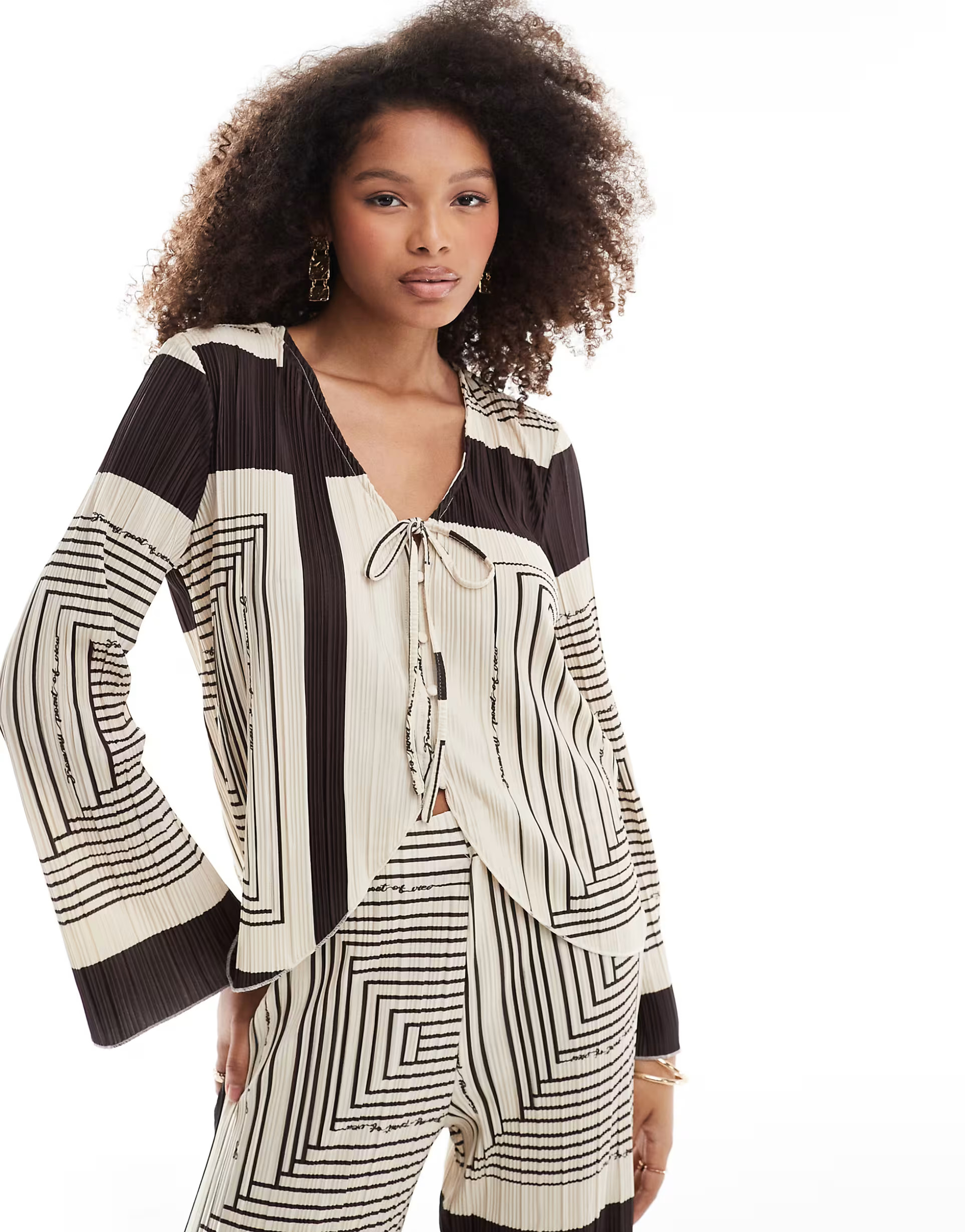 Object plisse tie front top in brown abstract print - part of a set | ASOS (Global)