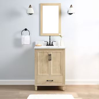 Style Selections Walshe 25-in Light Wood Undermount Single Sink Bathroom Vanity with White Engine... | Lowe's