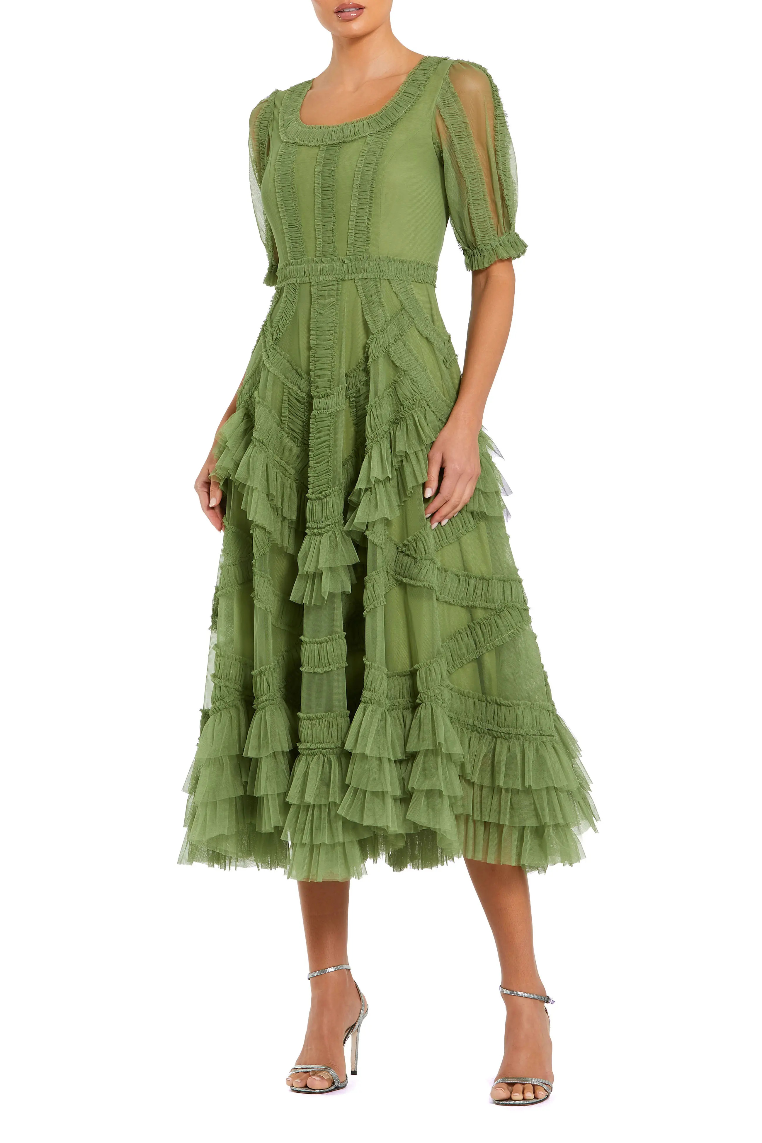 Women's Short Sleeve Mesh Mirco Ruffle Midi Dress (Women) | Nordstrom | Nordstrom