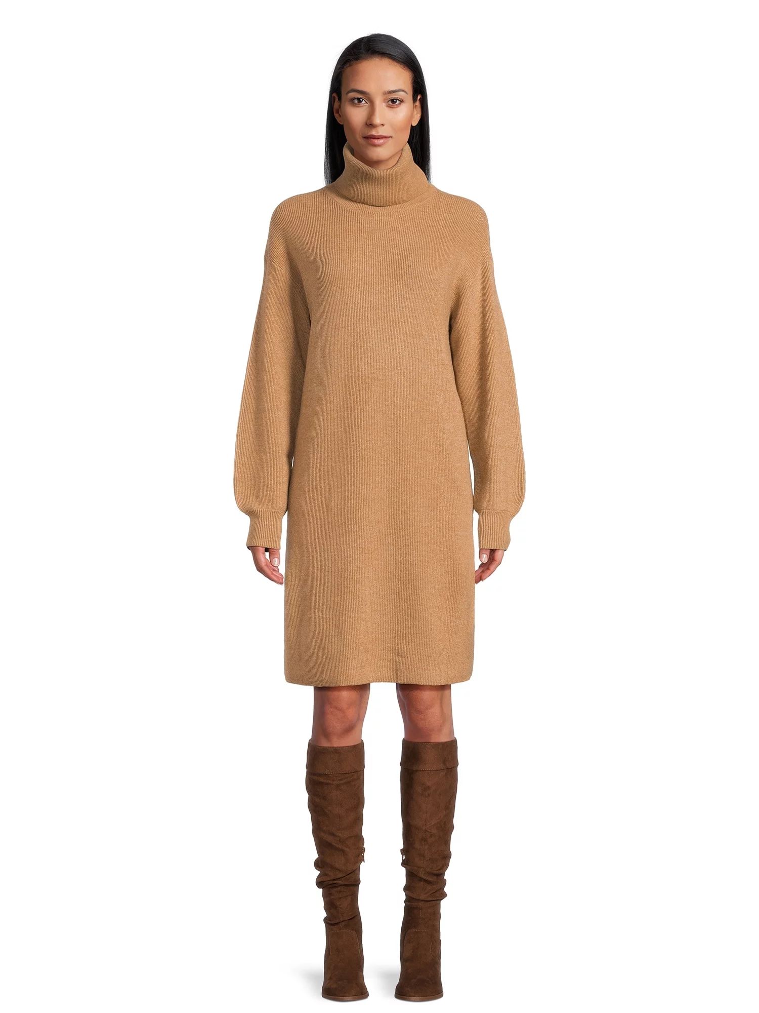 Time and Tru Women's Ribbed Knit Turtleneck Dress, Sizes S-XXXL | Walmart (US)