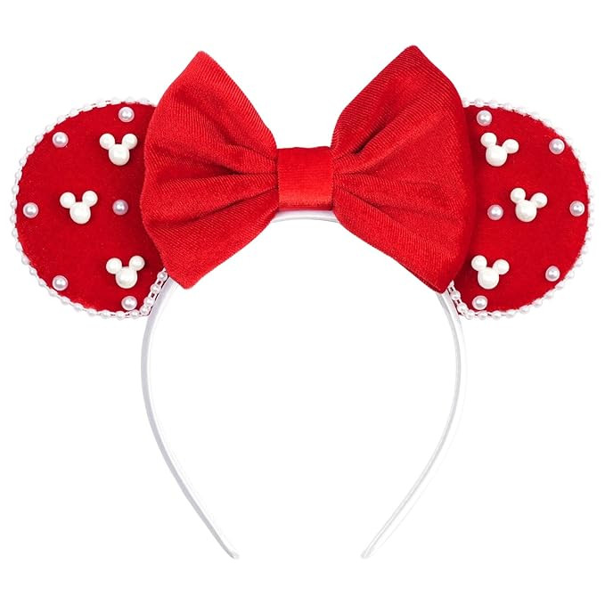 bianbaistar Elegant Red Velvet Mouse Ears Headband with Charming Bow and White Details – Perfec... | Amazon (US)