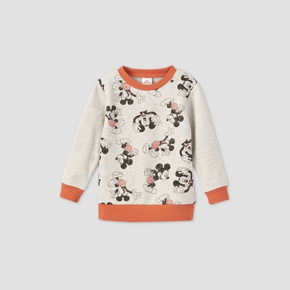 Toddler Boys' Mickey Mouse Fleece Crewneck Sweatshirt - Beige | Target