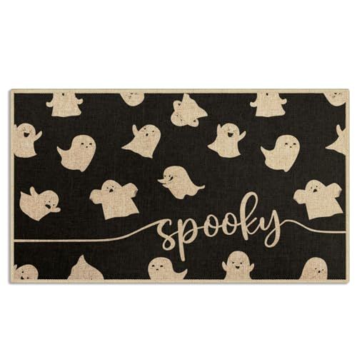 Arttown Cute Halloween Ghost Door Mat, Autumn Horror Spooky Indoor Front Door Mat Black Doormat Outdoor Entrance Non Slip Absorbent Resist Dirt Carpet for Entryway 17x30Inch | Amazon (US)