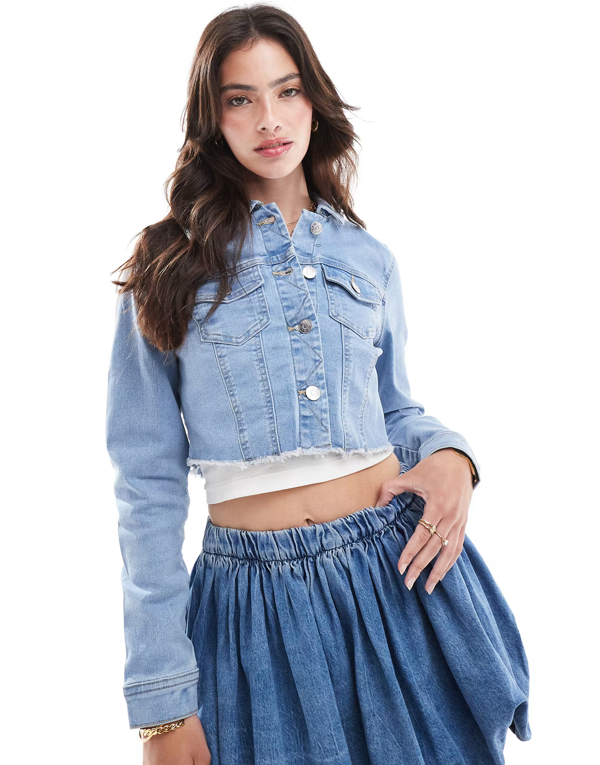 ONLY cropped denim jacket in light wash blue | ASOS (Global)