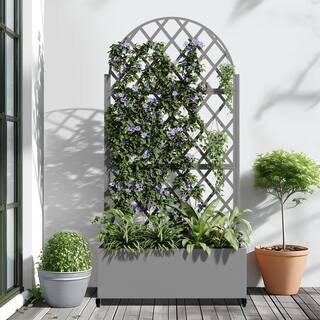 71 in. H Metal Gray Arch Pots and Planter Raised Bed Box with Trellis for Vine Climbing Plants an... | The Home Depot