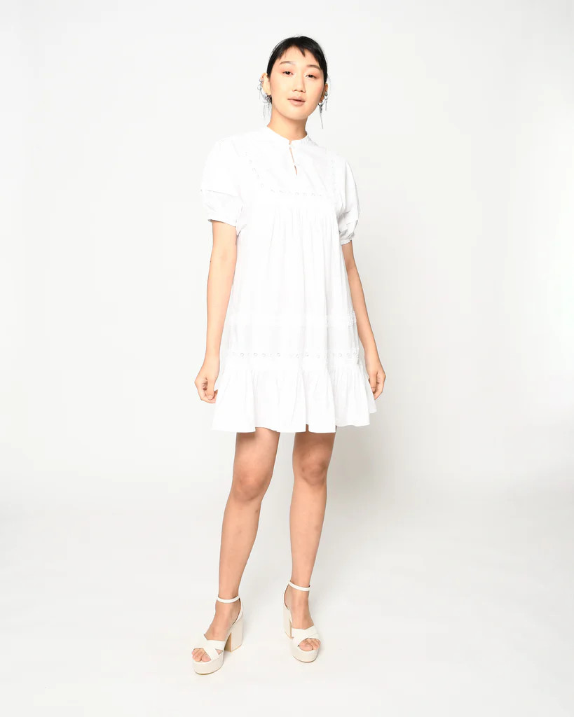 Cotton Poplin Embroidered Mini Dress | Nicole Miller